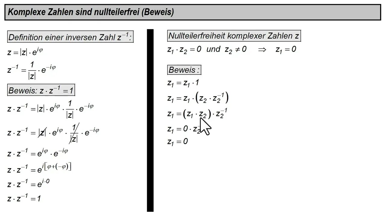 Komplexe Zahlen sind nullteilerfrei (Beweis) - außer hyperbolische und parabolische komplexe Zahlen