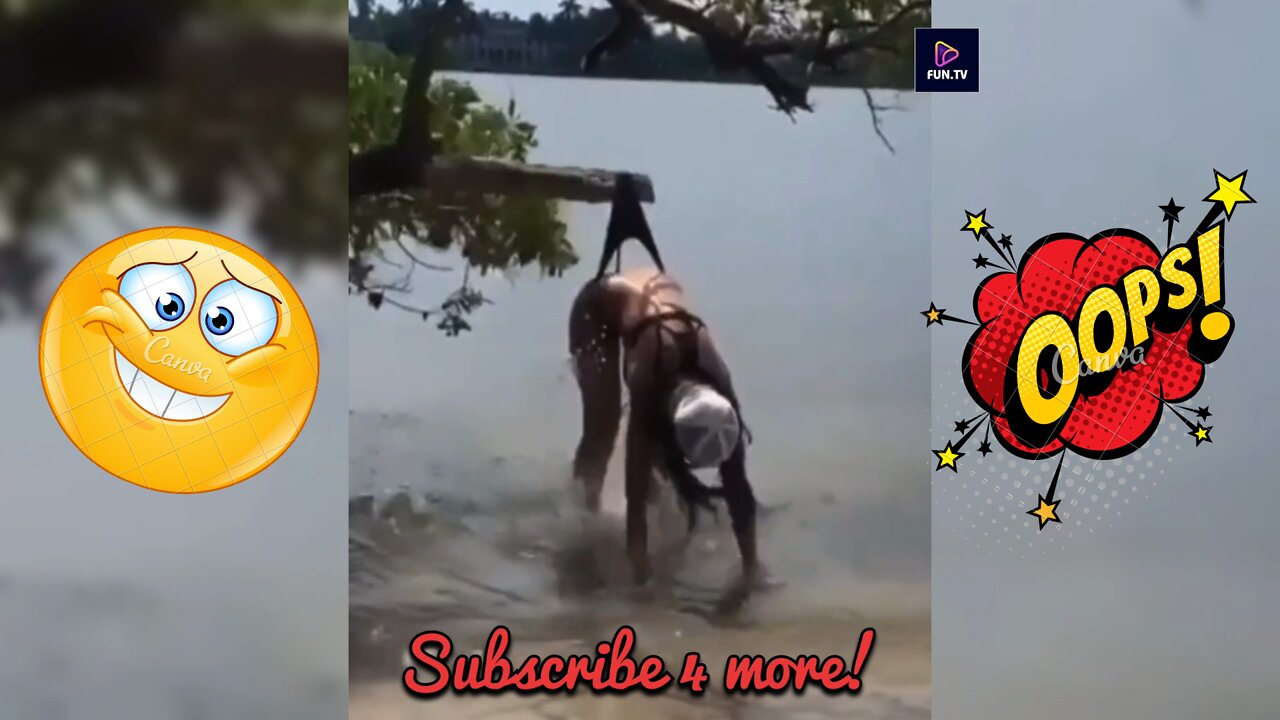 THIS IS HILARIOUS!! / Girl falls from a branch and hangs on her shorts thong on it