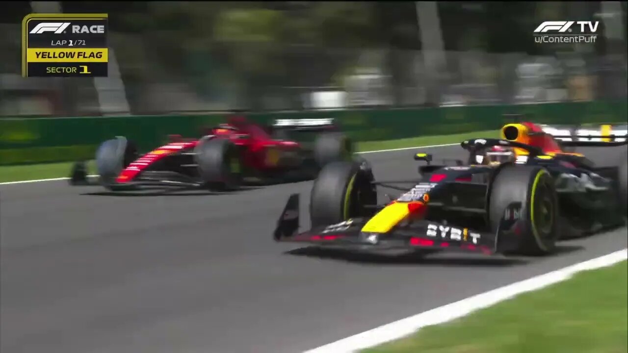 #mexicogp Race Start | Checo Perez out after contact with Leclerc