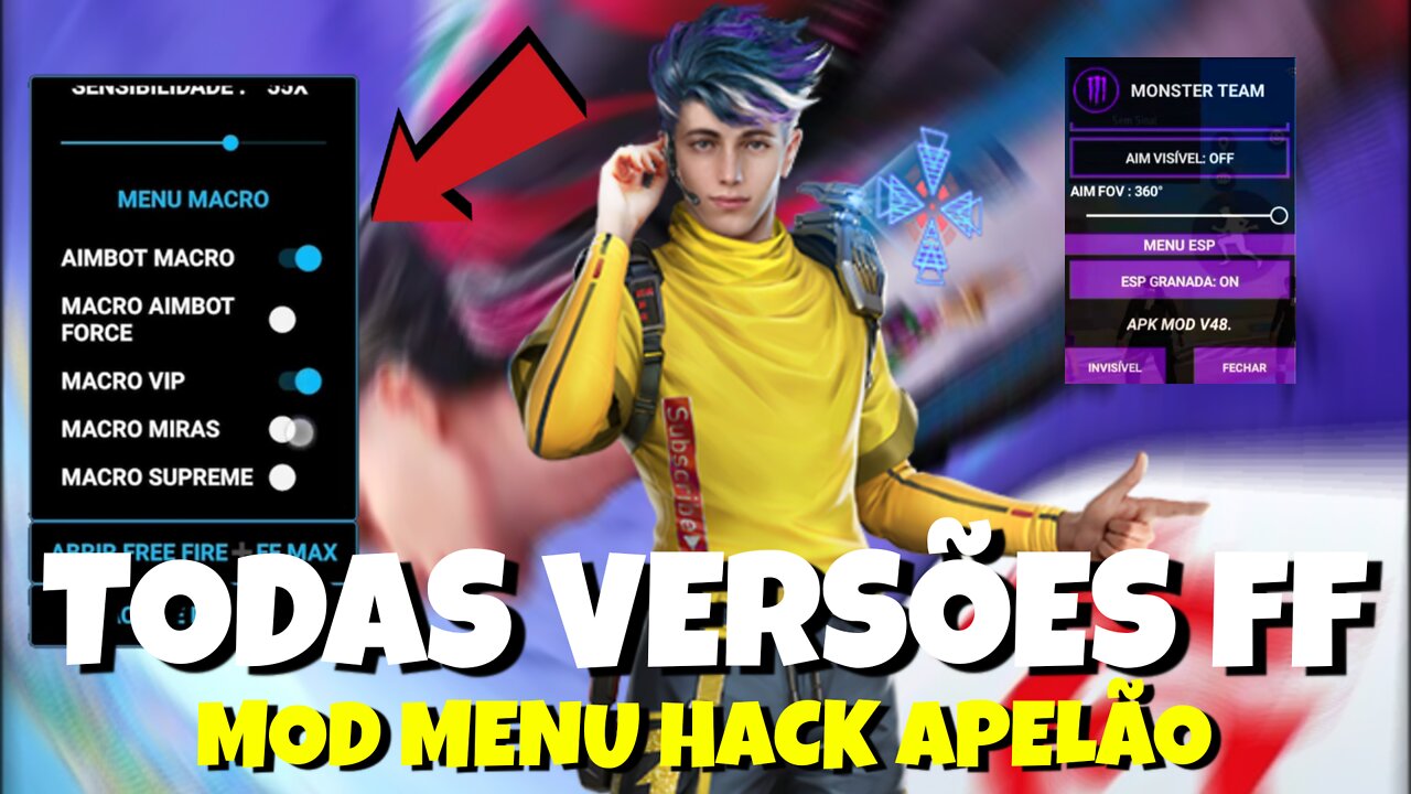 TODAS VERSÕES FFH4X MOD MENU HACKER APELÃO NO MAPA FREE FIRE