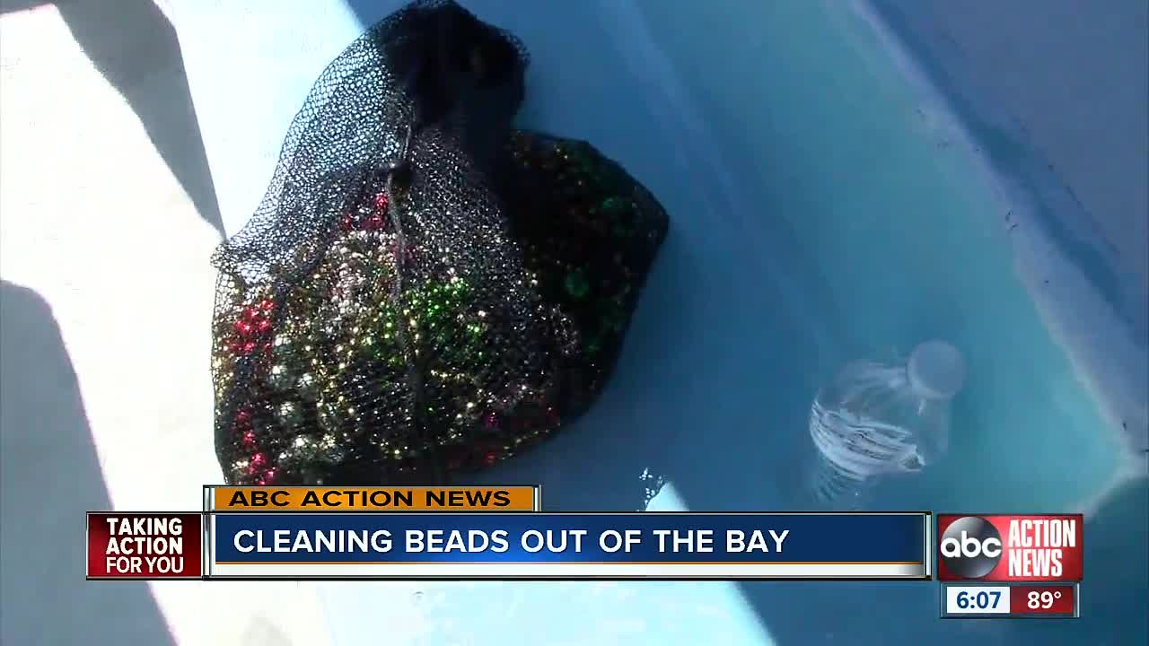 Dozens of volunteers come out to clean Gasparilla beads out of Tampa Bay