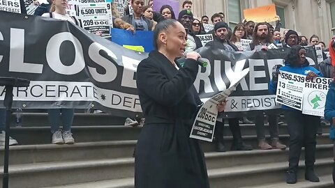 Carmen Perez of NY Justice League speaks at The #Closerikers Budget Rally Tweed Courthouse 3/23/23