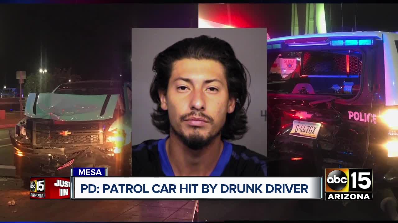 Mesa police officer's patrol car hit by drunk driver