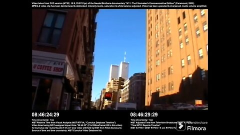 North Tower of World Trade is hit by American Flight 11 and expells the aircraft