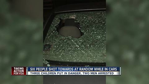 Six people shot towards at random while in cars