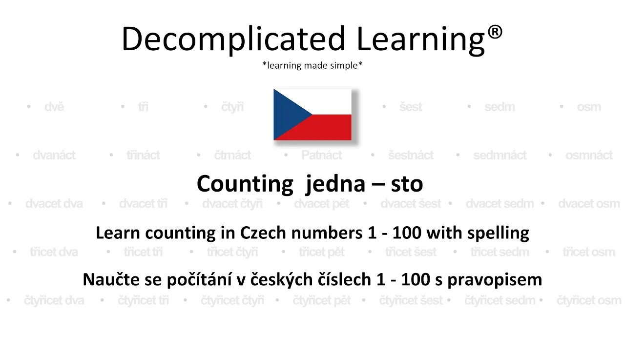 Learn counting numbers 1 - 100 with spelling in Czech
