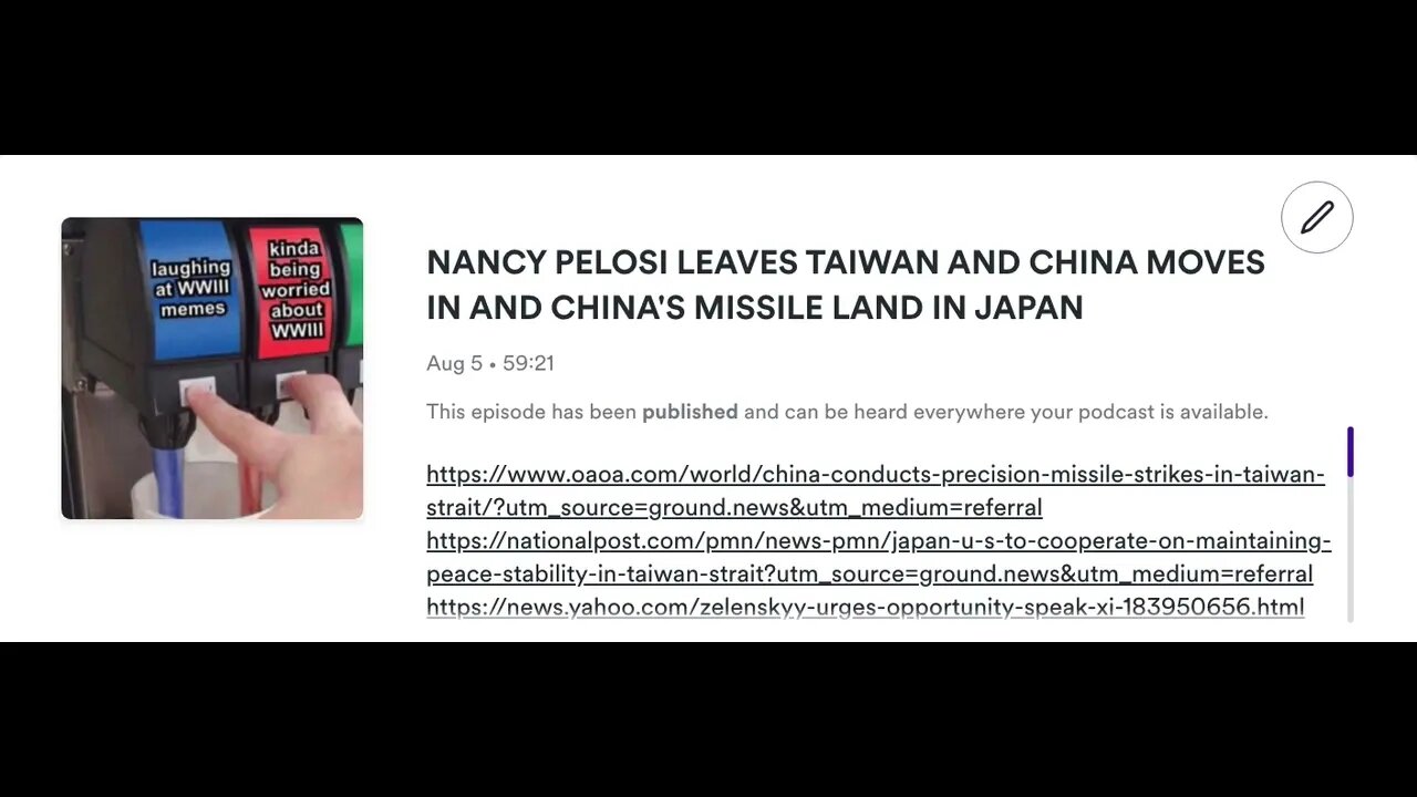 NANCY PELOSI LEAVES TAIWAN AND CHINA MOVES IN AND CHINA'S MISSILE LAND IN JAPAN