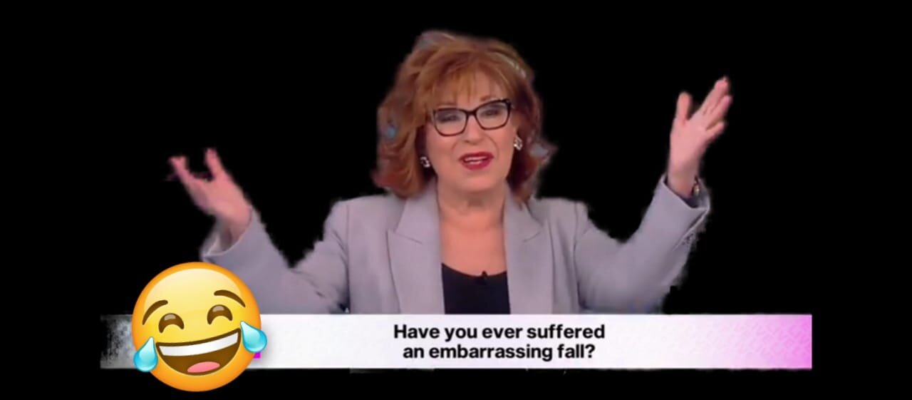 Joy Behar laugh after falling accidentally during the live opening credits of the live show