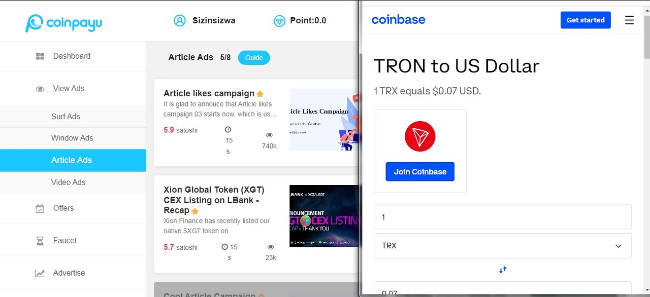 How To Get Free TRON TRX Cryptocurrency Watching Article Ads At Coinpayu And Instant Withdraw