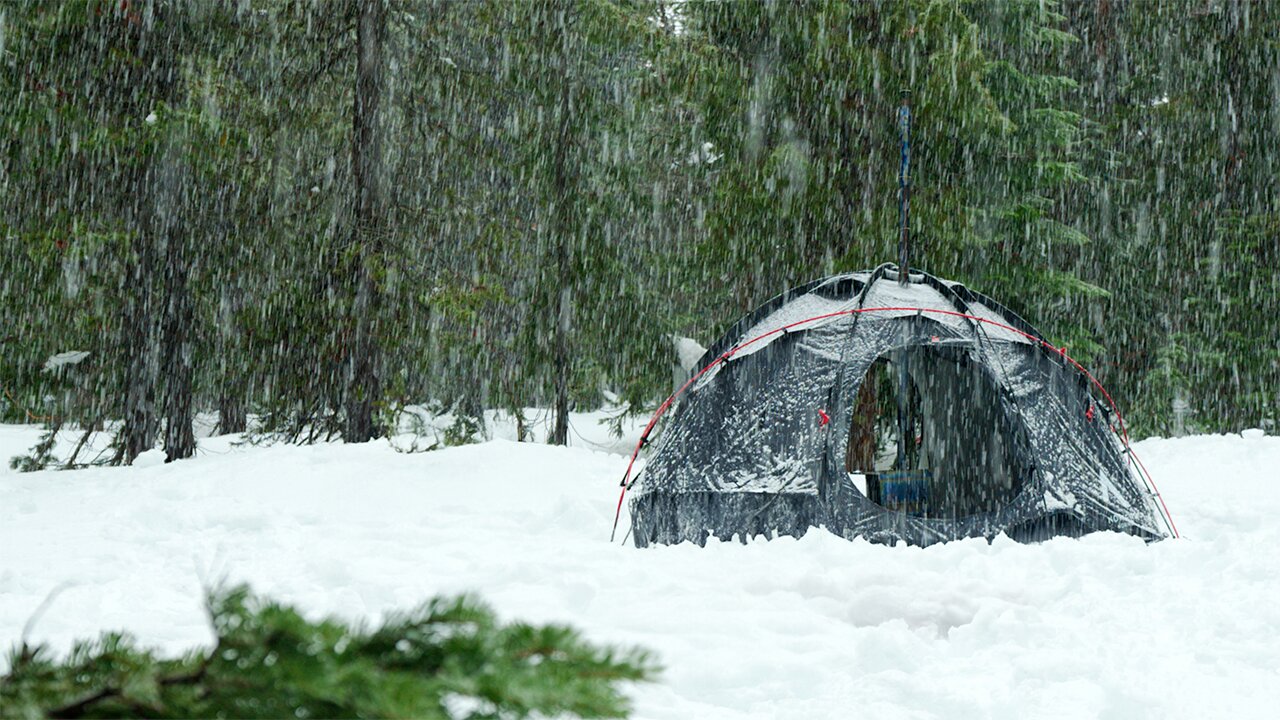 Camping in a Hot Tent During a Snowstorm with Baum Outdoors