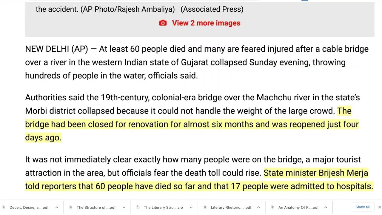 🟨 印度大橋倒塌至少60人死亡多人受傷