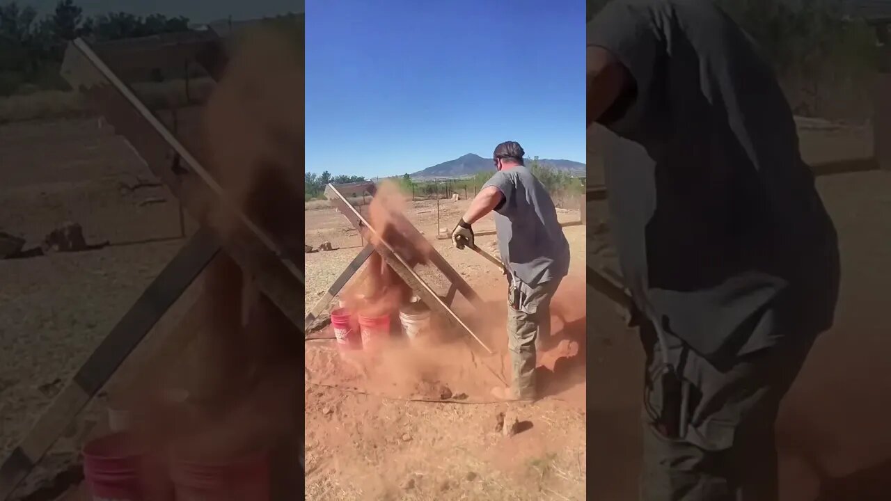 #blind man gets to #shoveling dirt into the sifter on the #homestead