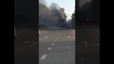 Destroyed trucks near Sumy