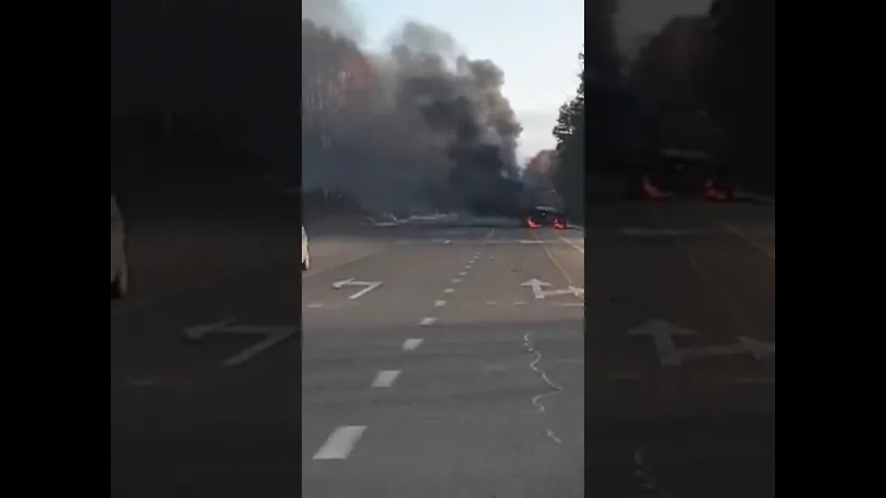 Destroyed trucks near Sumy