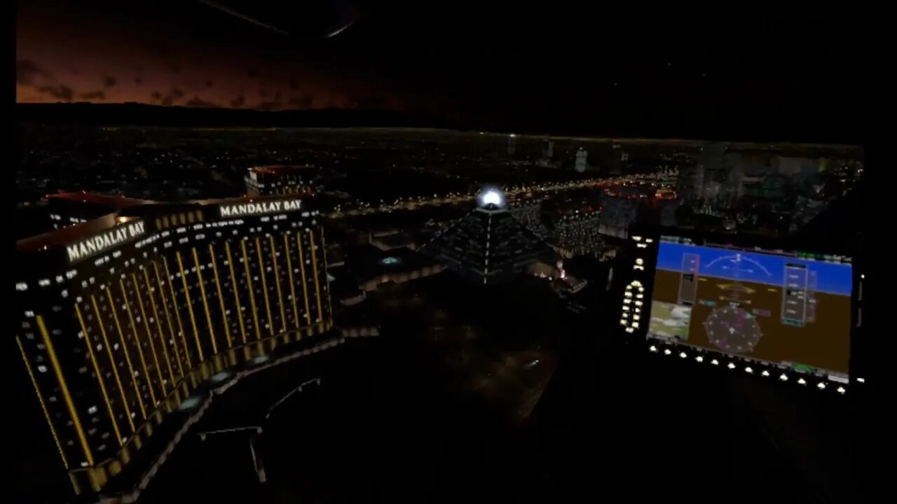 Las Vegas flying the strip at night.