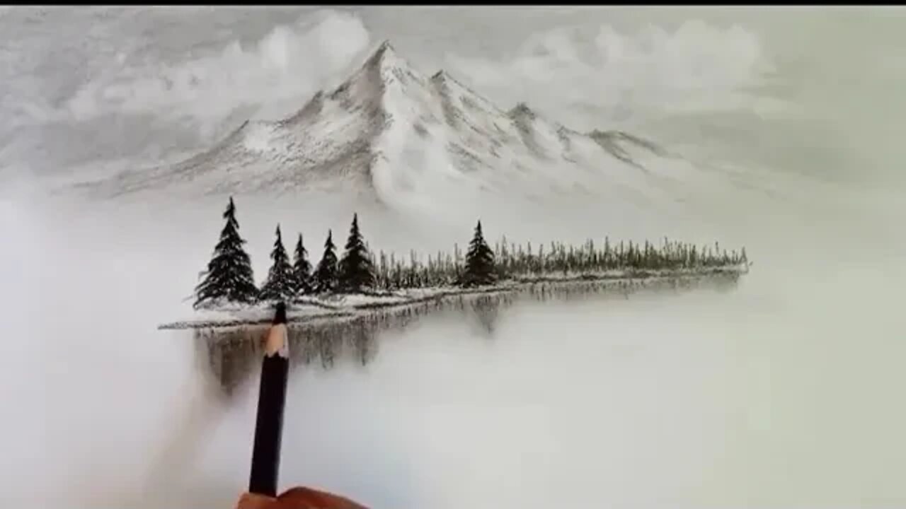 Pencil drawing landscape scenery