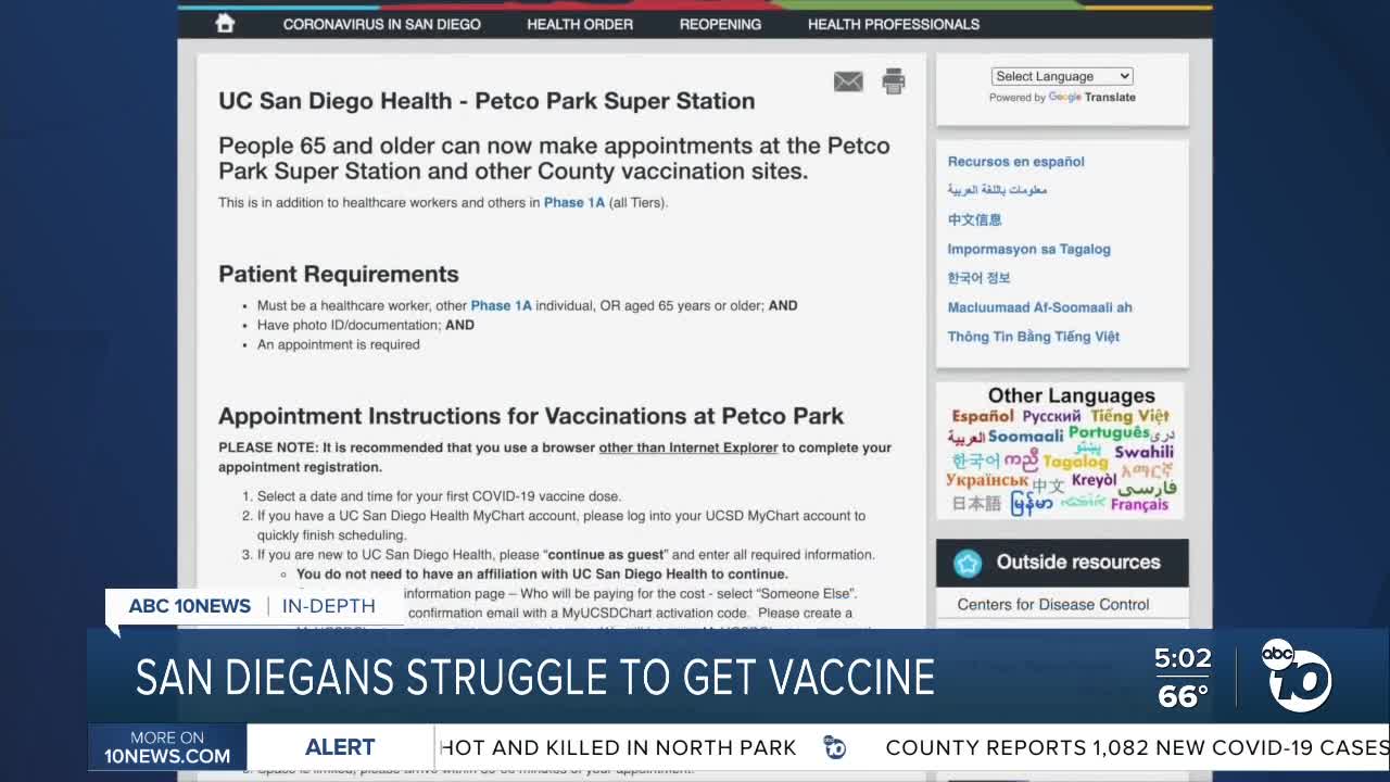 San Diegans struggle to get vaccine