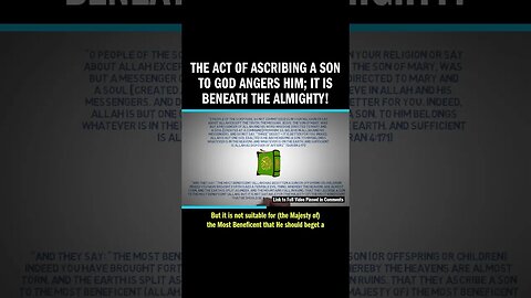 The Act of Ascribing a Son to God Angers Him; It is Beneath the ALMIGHTY!