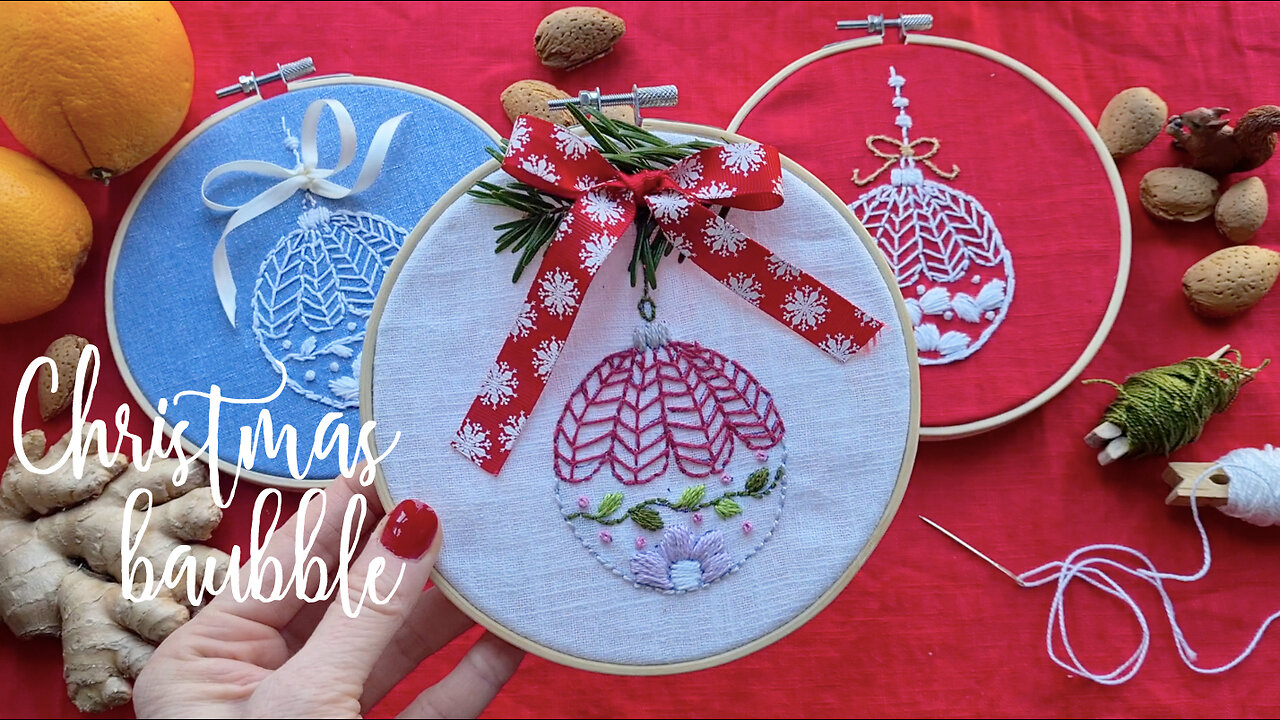 Christmas Bauble • easy hand embroidery for beginners • Pattern C01 • Bonjour Embroidery