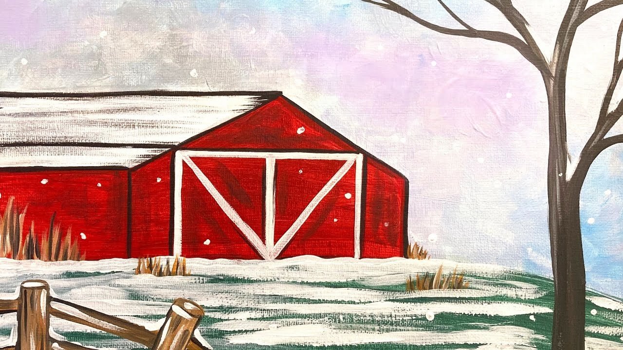 Snowy Barn - easy acrylic painting tutorial for beginners