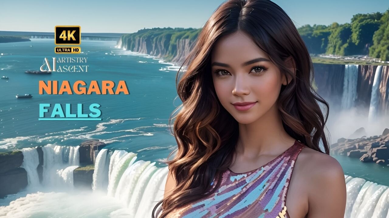 4K AI Artistry Lookbook Model at Niagara Falls | Colorful Match Dress #aiartstyascent