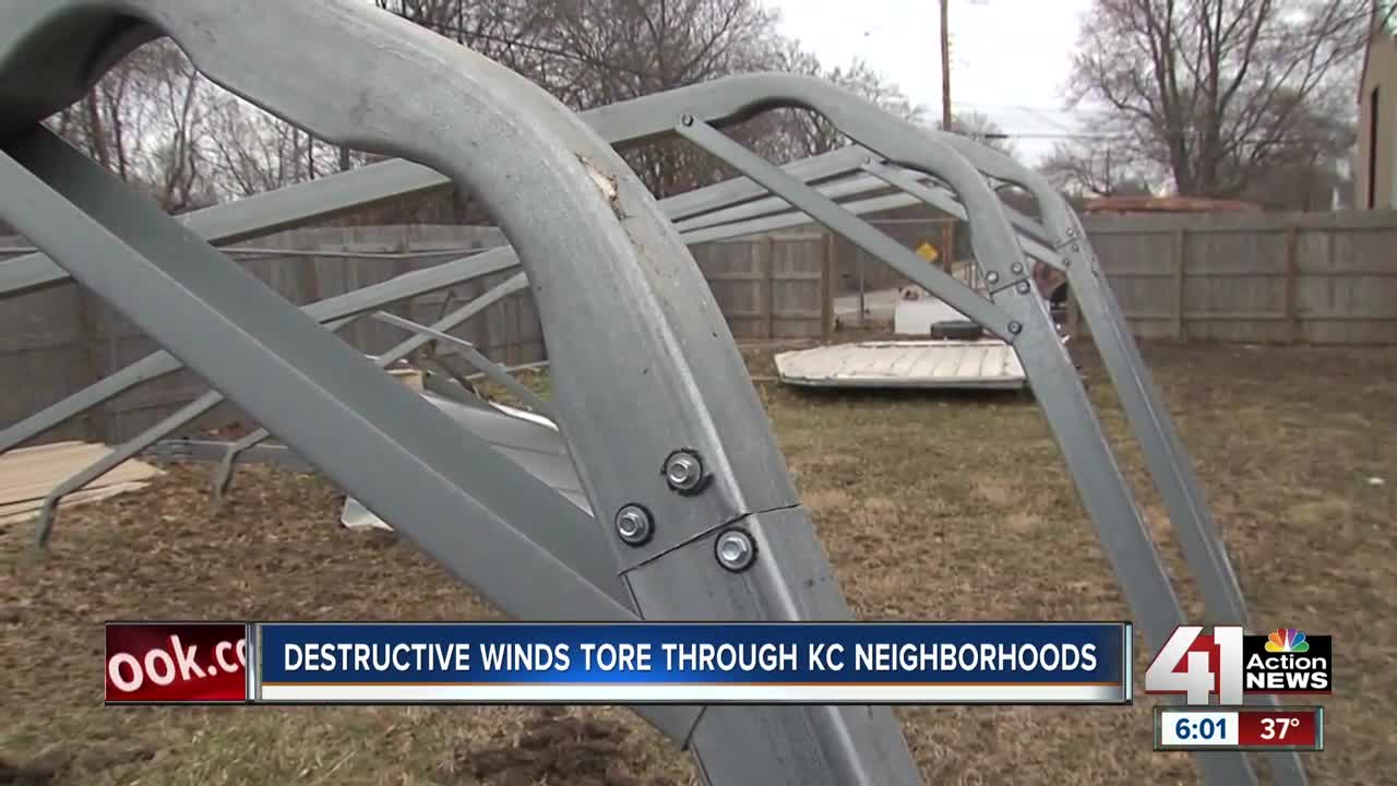 Strong winds toss carport over Kansas City home Thursday