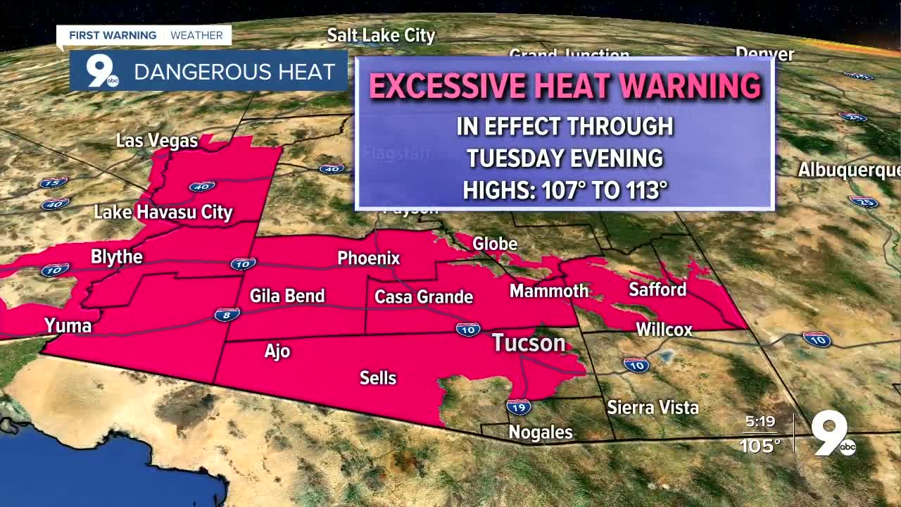 Excessive Heat Warnings remain in effect through Tuesday evening