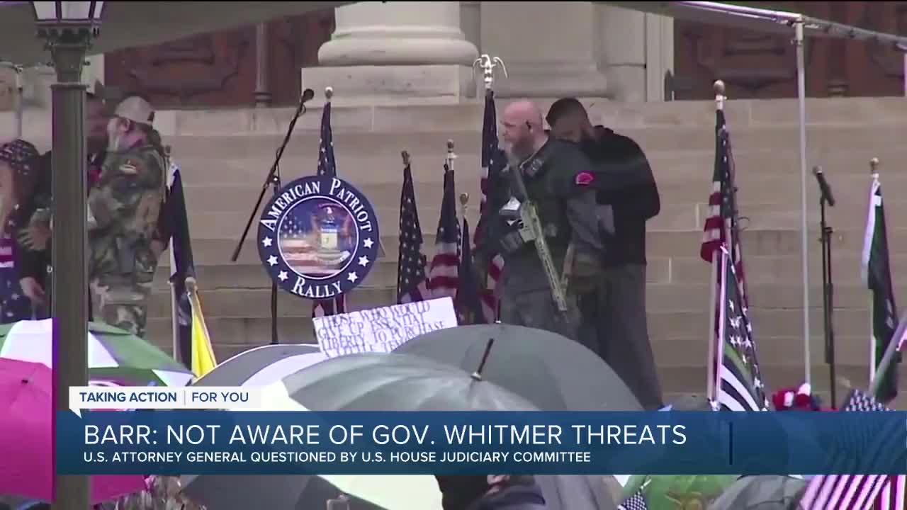 Barr: Not aware of Gov. Whitmer threats