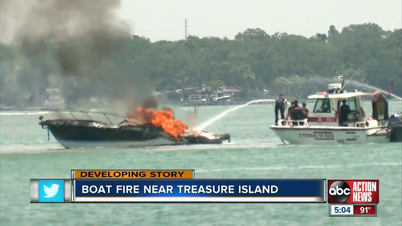 Video: Boat catches fire in John's Pass Marina, injuring two people