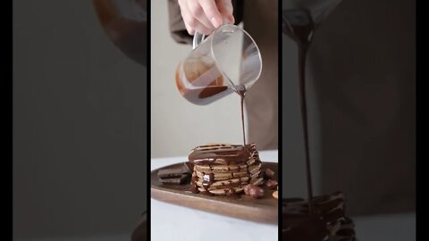 Pouring Chocolate Syrup on Top of Pancakes #food #foodline