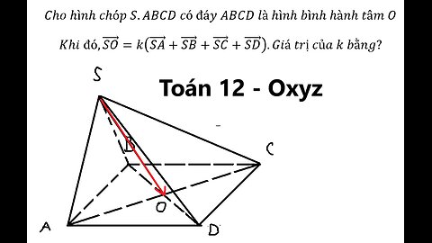 Cho hình chóp S.ABCD có đáy ABCD là hình bình hành tâm O Khi đó,(SO) =k((SA) +(SB) +(SC) +(SD) ).