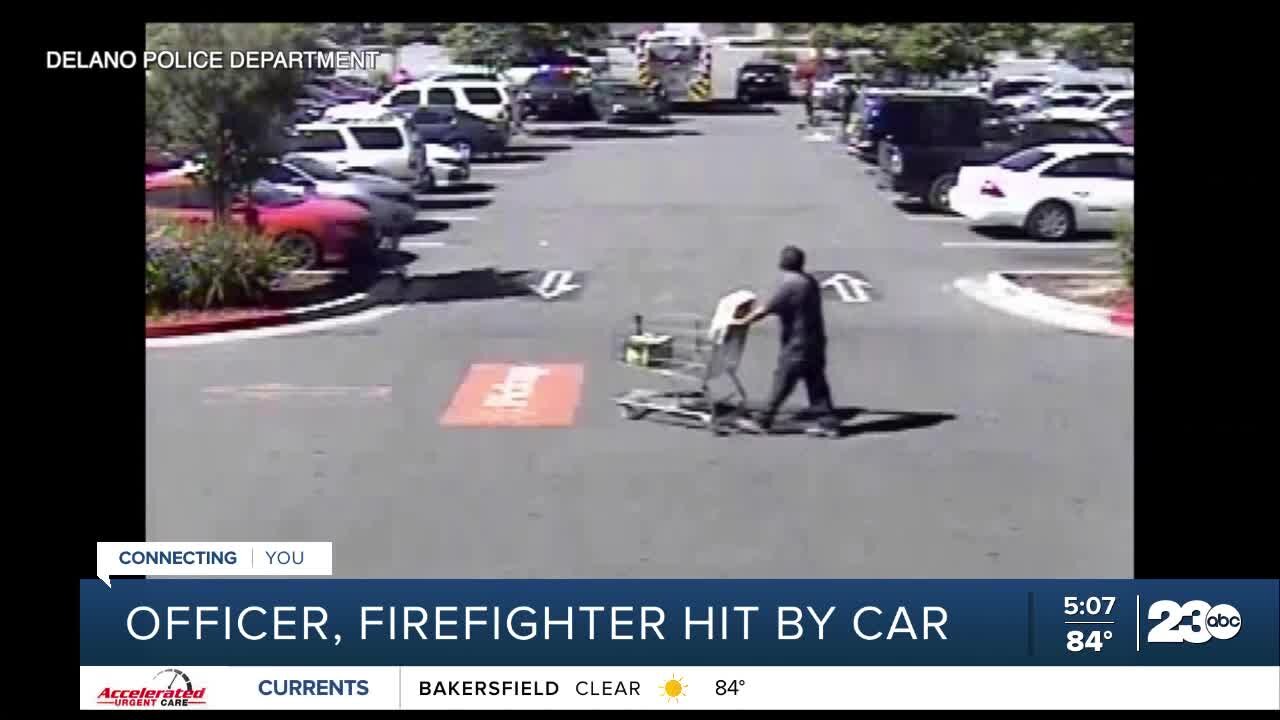 Video: Officer, firefighter hit by car