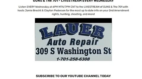 SPONSOR LAUER AUTO REPAIR - LIVESTREAM EVERY WEDNESDAY - 6pm mst/7pm cst - WWW.GUNSANDTHE701.COM