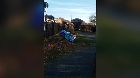 Tot Girl Rides In Her Power Wheels Car And It Tips Up In The Air