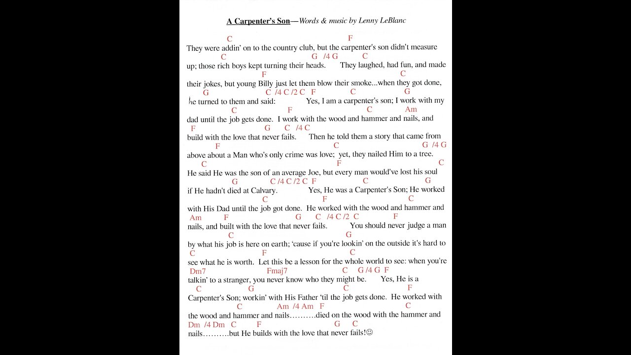 A Carpenter's Son (key of C) - Walter Fisher