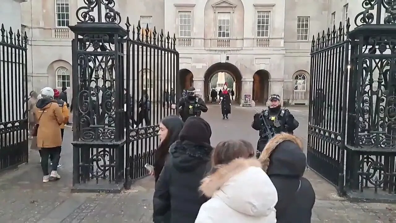 The kings guard moves around the armed police officer #horseguardsparade