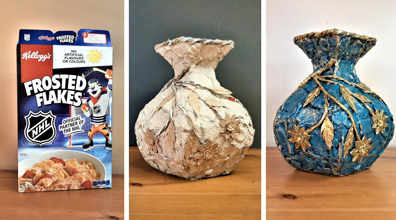 How to turn a Cereal Box into a Flower Vase that looks like Ceramic