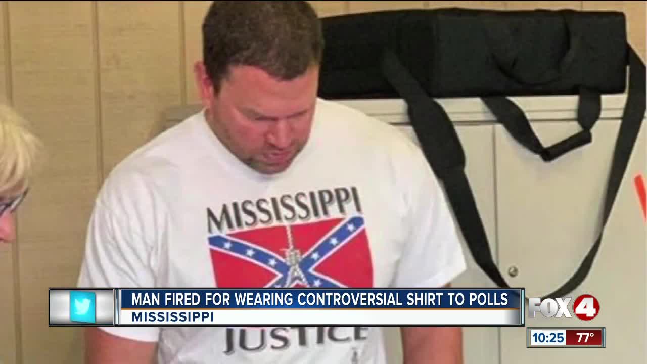 Voter is fired for wearing a T-shirt with noose, confederate flag