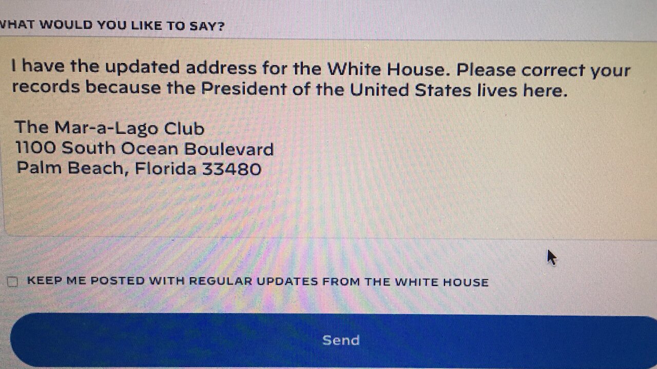 Submitted New White House Address, Mar-A-Lago!