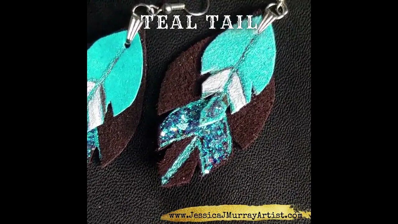 TEAL TAIL, 2 inch, leather feather earrings