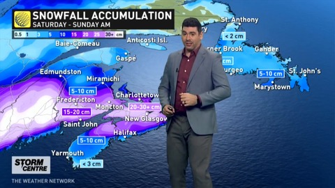 Swath of heavy snow in parts of Atlantic Canada may impact travel Saturday, 15-30 cm possible