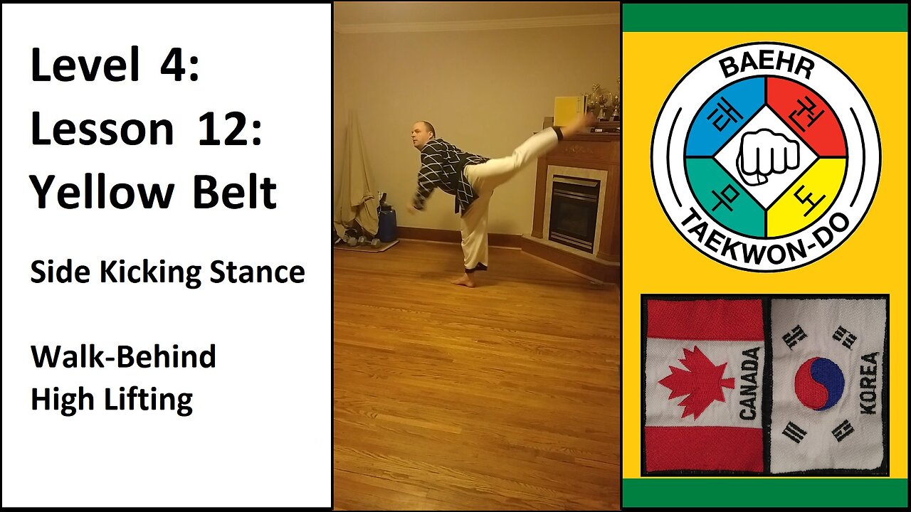 Baehr Taekwondo: 04-12: Green Stripe: Side Kicking Stance - Walk-Behind High Lifting