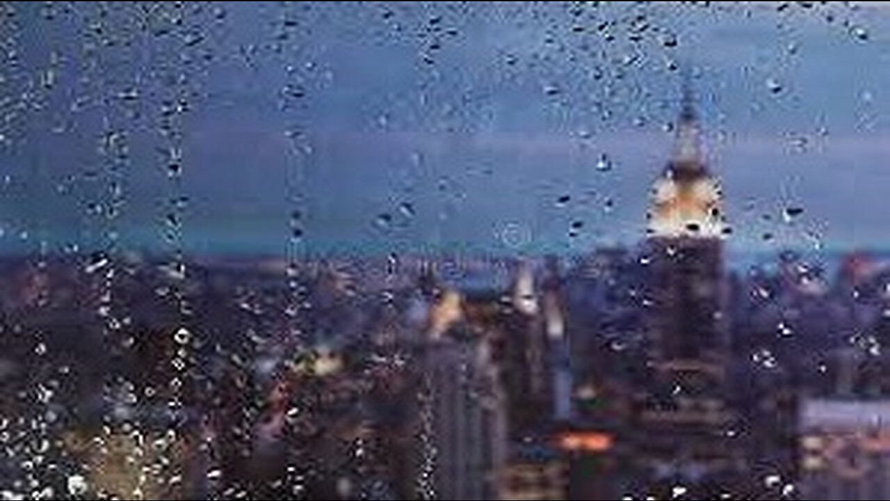 Soothing Relaxing Calming Nighttime City Skyline Rainy Day Gentle Rainfall Sounds Window View