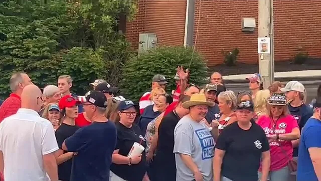 MASSIVE crowd lined up 2 hours before President Trump is set to speak...