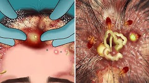 ASMR treatment and removal of lice and scabies scalp from the girl