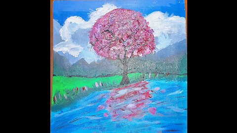 Mountain scenery with blossem berry tree