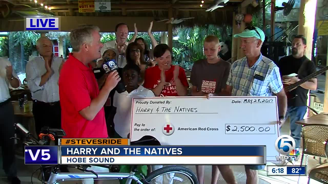 Steve Weagle's Ride: Harry and the Natives donates $2,500 to the Red Cross