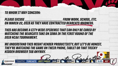 Use this "sick note" to watch the UC game today