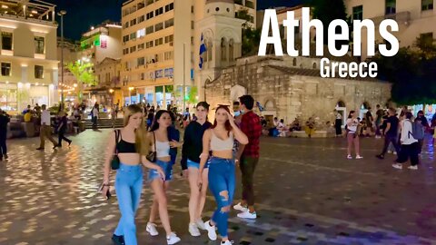 Athens, Greece Night Walking Tour Of Syntagma Square In (4K)