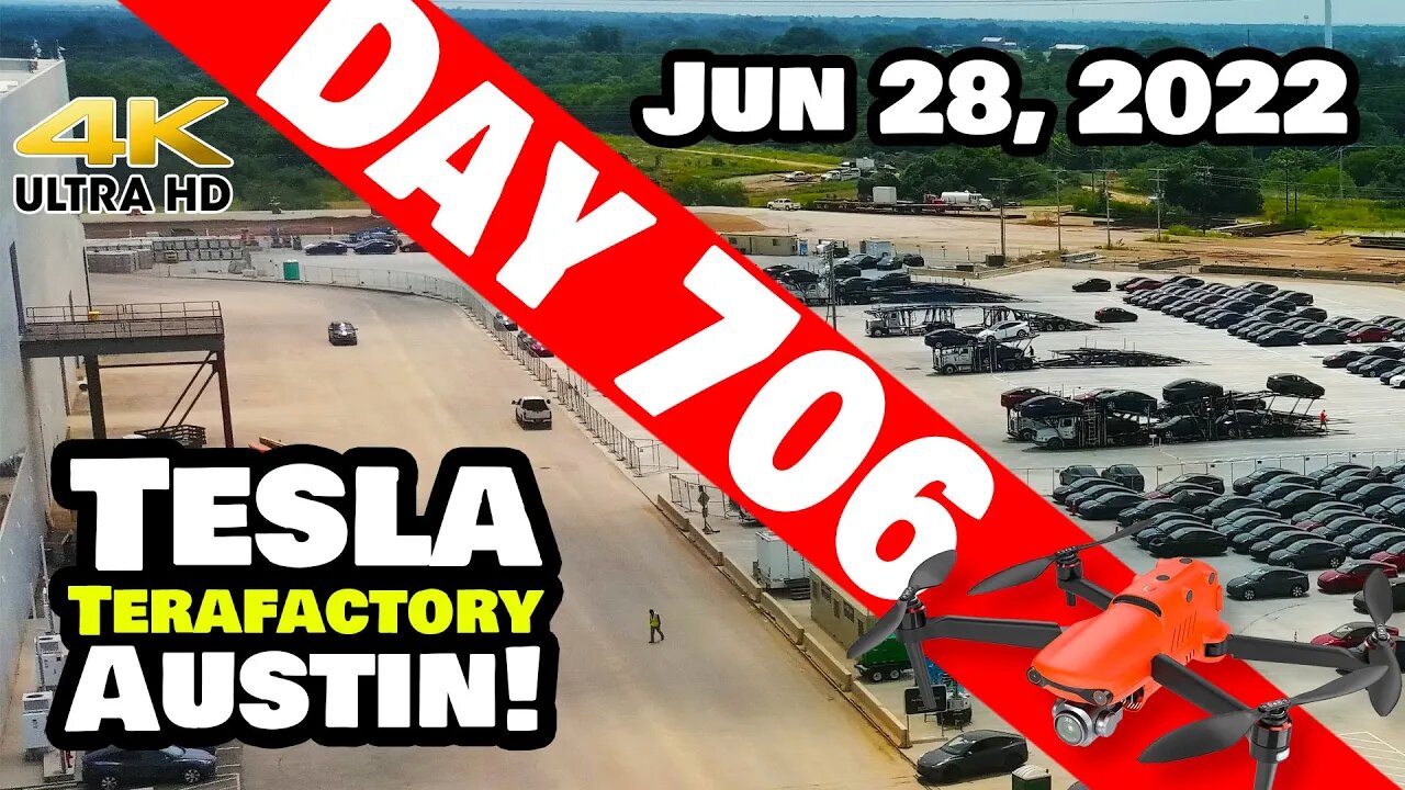 EXODUS OF MODEL Ys AT GIGA TEXAS! - Tesla Gigafactory Austin 4K Day 706 - 6/28/22-Tesla Terafactory